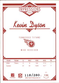 2001 Pacific Canvas Impressions - Hobby Red Backs #136 Kevin Dyson Back