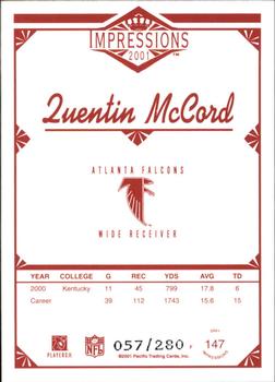 2001 Pacific Canvas Impressions - Hobby Red Backs #147 Quentin McCord Back