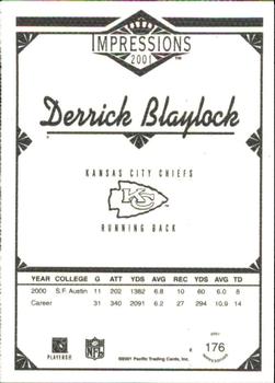 2001 Pacific Canvas Impressions - Premiere Date #176 Derrick Blaylock Back