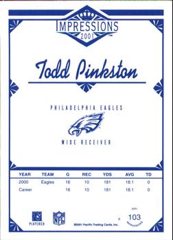 2001 Pacific Canvas Impressions - Retail #103 Todd Pinkston Back