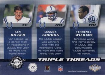 2001 Pacific Canvas Impressions - Triple Threads #22 Ken Dilger / Lennox Gordon / Terrence Wilkins Back
