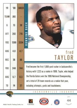 2001 Pacific Dynagon - Premiere Date #44 Fred Taylor Back