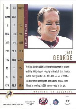 2001 Pacific Dynagon - Retail #99 Jeff George Back