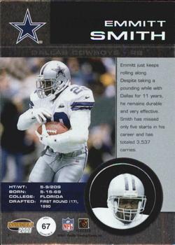 2001 Pacific Invincible - Blue #67 Emmitt Smith Back
