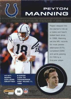 2001 Pacific Invincible - Blue #98 Peyton Manning Back