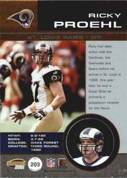 2001 Pacific Invincible - Blue #203 Ricky Proehl Back