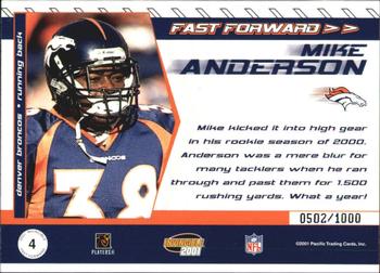 2001 Pacific Invincible - Fast Forward #4 Mike Anderson Back