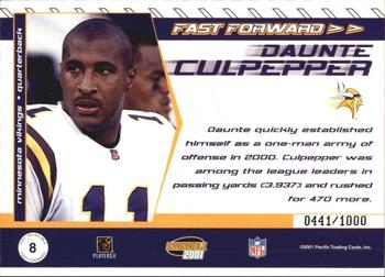 2001 Pacific Invincible - Fast Forward #8 Daunte Culpepper Back