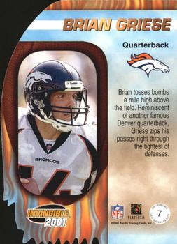 2001 Pacific Invincible - Heat Seekers #7 Brian Griese Back