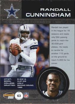 2001 Pacific Invincible - Premiere Date #63 Randall Cunningham Back
