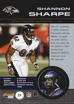 2001 Pacific Invincible - Red #21 Shannon Sharpe Back