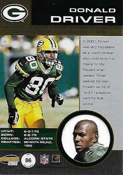 2001 Pacific Invincible - Red #86 Donald Driver Back
