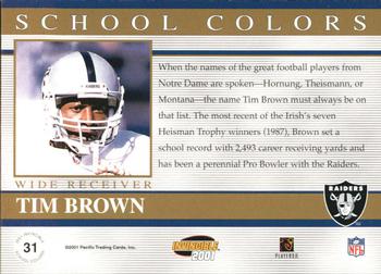 2001 Pacific Invincible - School Colors #31 Tim Brown Back