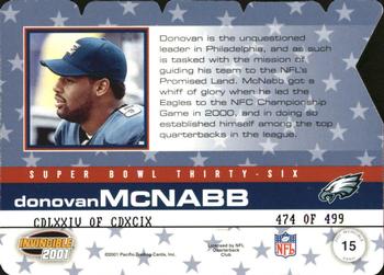 2001 Pacific Invincible - XXXVI #15 Donovan McNabb Back