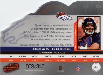2001 Pacific Prism Atomic - Red #45 Brian Griese Back