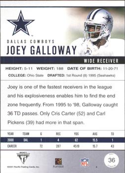 2001 Pacific Private Stock Titanium - Red #36 Joey Galloway Back