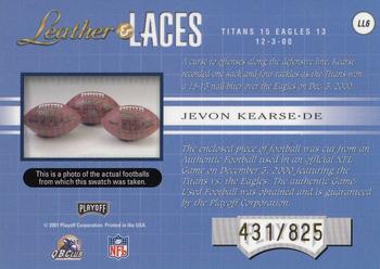 2001 Playoff Absolute Memorabilia - Leather and Laces #LL6 Jevon Kearse Back