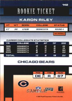 2001 Playoff Contenders - Samples #142 Karon Riley Back
