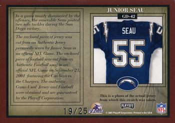 2001 Playoff Honors - Game Day Souvenirs #GD-42 Junior Seau Back