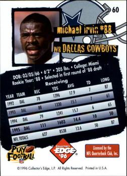 1996 Collector's Edge #60 Michael Irvin Back