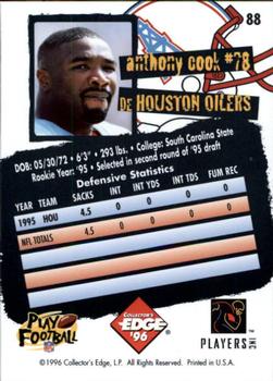 1996 Collector's Edge #88 Anthony Cook Back