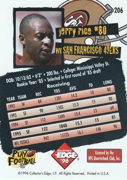 1996 Collector's Edge #206 Jerry Rice Back