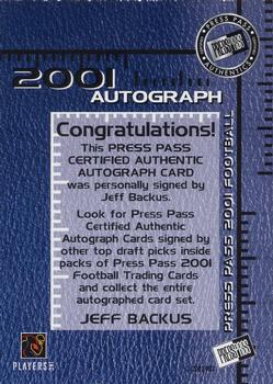2001 Press Pass - Autographs #NNO Jeff Backus Back