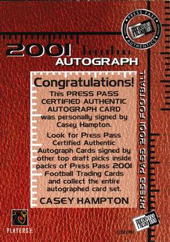 2001 Press Pass - Autographs #NNO Casey Hampton Back