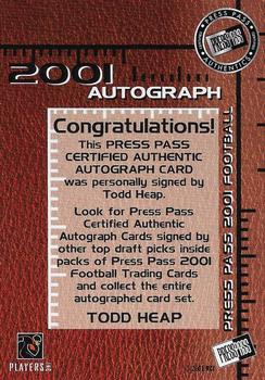 2001 Press Pass - Autographs #NNO Todd Heap Back