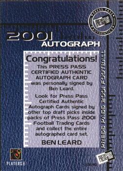 2001 Press Pass - Autographs #NNO Ben Leard Back