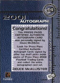 2001 Press Pass - Autographs #NNO Deuce McAllister Back