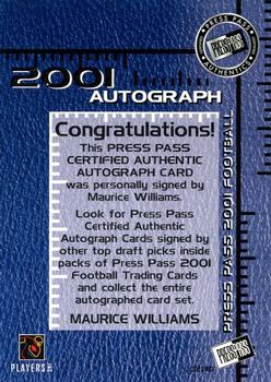 2001 Press Pass - Autographs #NNO Maurice Williams Back