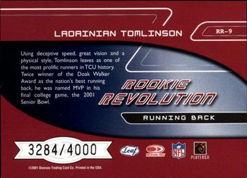 2001 Quantum Leaf - Rookie Revolution #RR-9 LaDainian Tomlinson Back