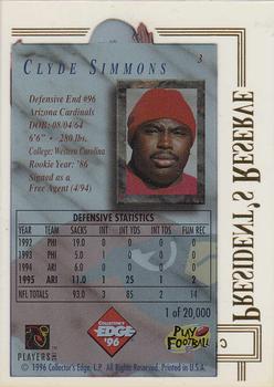 1996 Collector's Edge President's Reserve #3 Clyde Simmons Back
