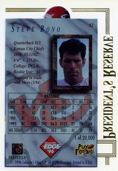 1996 Collector's Edge President's Reserve #92 Steve Bono Back