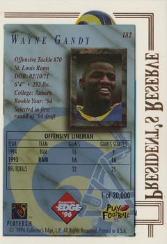 1996 Collector's Edge President's Reserve #182 Wayne Gandy Back