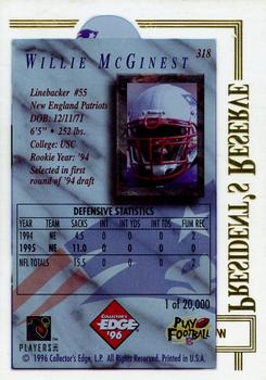 1996 Collector's Edge President's Reserve #318 Willie McGinest Back