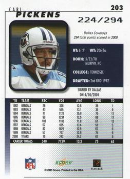 2001 Score - Scorecard #203 Carl Pickens Back