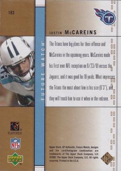 2001 SP Authentic - Future Watch Gold #183 Justin McCareins Back