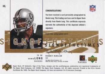 2001 SP Authentic - Sign of the Times Gold #HL Howie Long Back