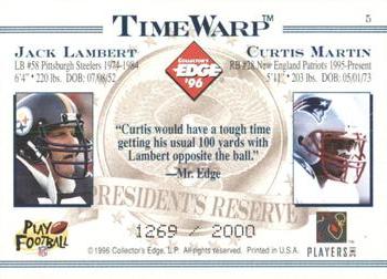 1996 Collector's Edge President's Reserve - TimeWarp #5 Curtis Martin / Jack Lambert Back