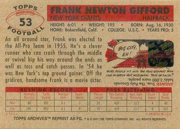 2001 Topps Archives - Relic Seats #AS-FG Frank Gifford Back