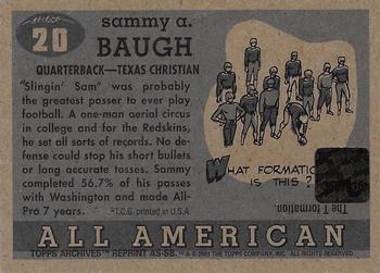 2001 Topps Archives - Relic Seats #AS-SB Sammy Baugh Back