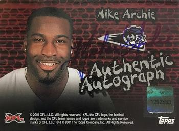 2001 Topps XFL - Endzone Autographs #NNO Mike Archie Back