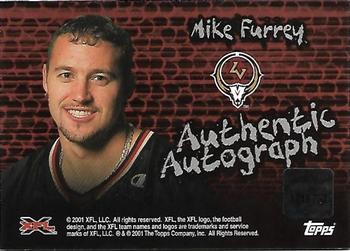 2001 Topps XFL - Endzone Autographs #NNO Mike Furrey Back