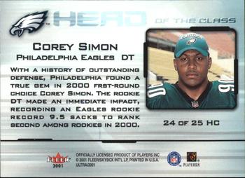 2001 Ultra - Head of the Class #24 HC Corey Simon Back
