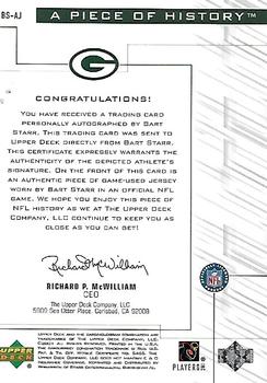 2001 Upper Deck Pros & Prospects - A Piece of History Autographs #BS-AJ Bart Starr Back
