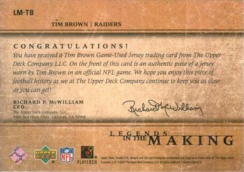 2001 Upper Deck Rookie F/X - Legends in the Making #LM-TB Tim Brown Back