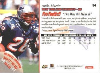 1996 Fleer #84 Curtis Martin Back