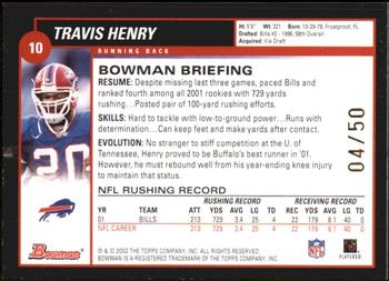 2002 Bowman - Gold #10 Travis Henry Back